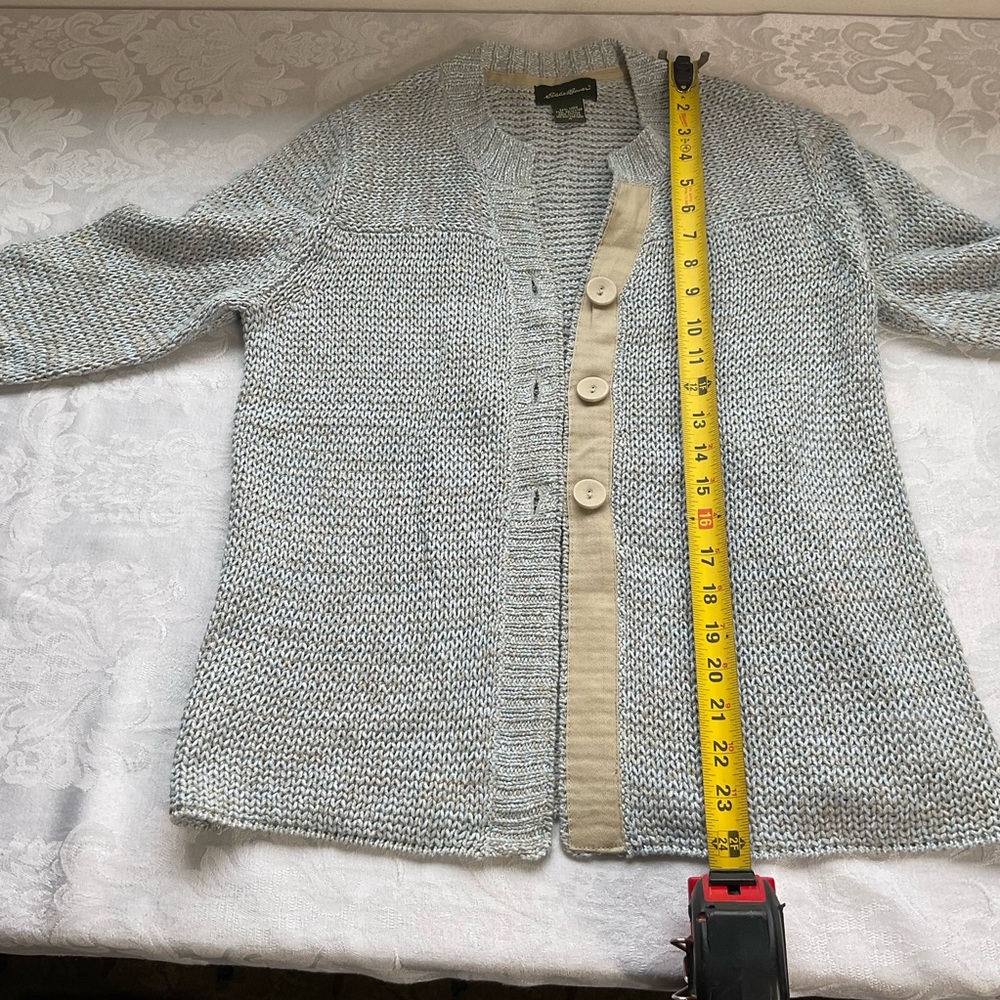 Eddie Bauer Linen Blend Cardigan Oatmeal Beige 3/4 Sleeve Knit Size Small - Picture 6 of 8